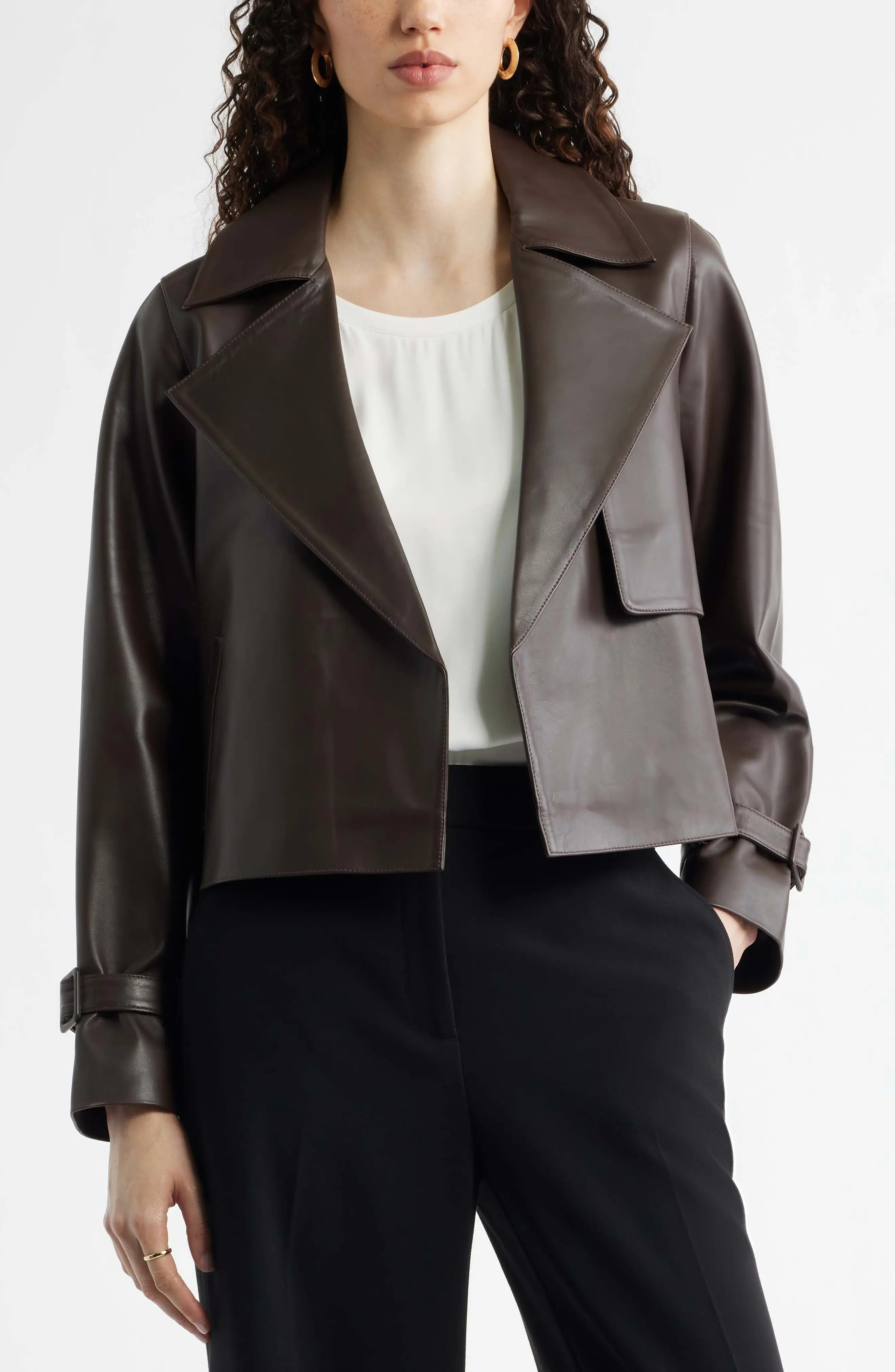 Crop Leather Trench Coat (Women) | Nordstrom | Nordstrom