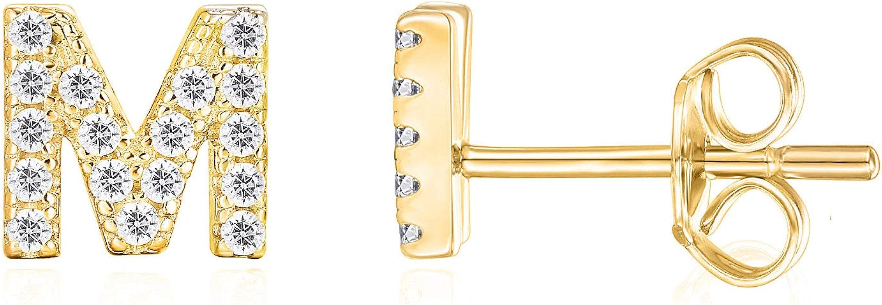 PAVOI 14K Gold Plated 925 Sterling Silver Cubic Zirconia Initial Letter Stud Earrings for Women |... | Amazon (US)