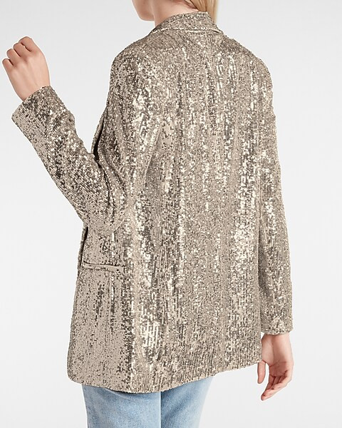 Champagne Sequin Boyfriend Blazer | Express