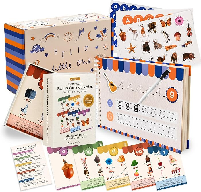 Montessori Phonics Set 20 Stages All-in-One Reusable Write & Wipe Activity Book with 73 Phonics F... | Amazon (US)