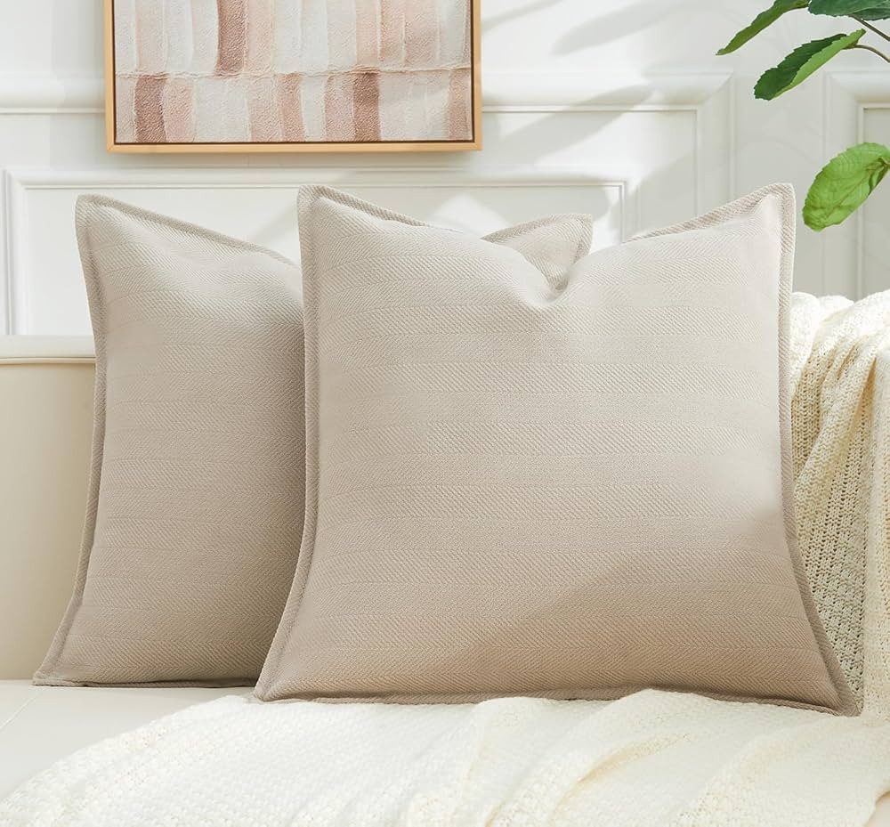Throw Pillow Covers Neutral Set of 2 18x18 Inch Pillow Covers, Soft Chenille Farmhouse Decorative... | Amazon (US)
