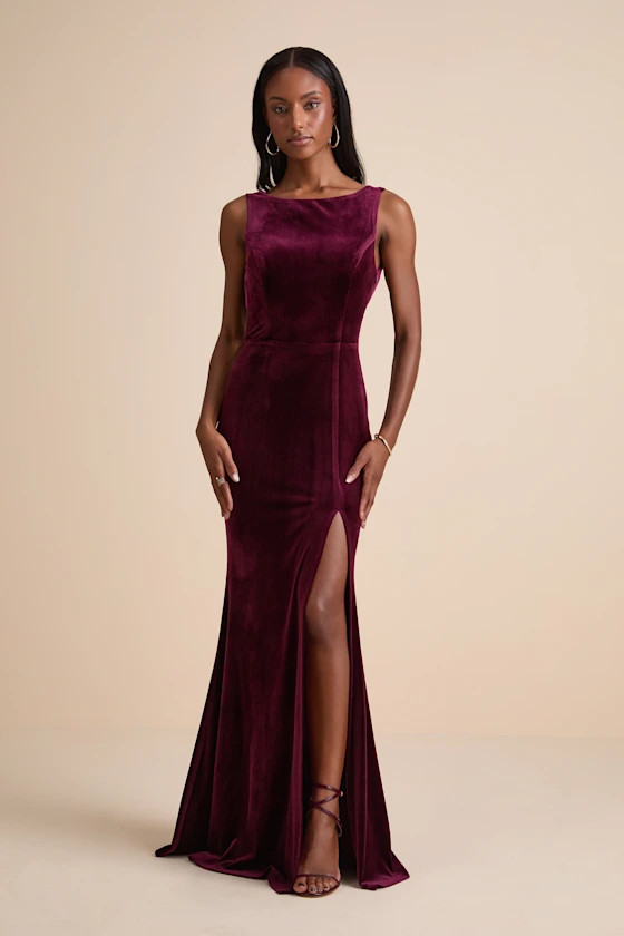 Ravishing Poise Burgundy Velvet Cowl Back Sleeveless Maxi Dress | Lulus