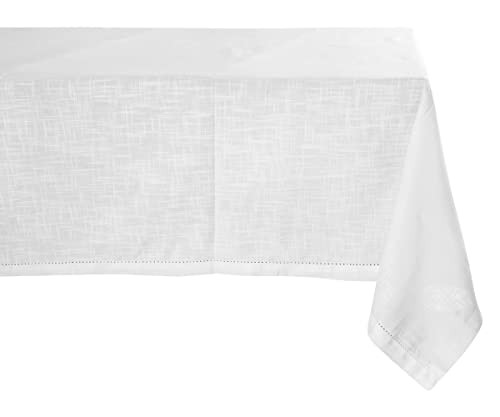 White Tablecloth - Linen Tablecloth - White Hemstitch Tablecloth - White Cotton Tablecloth - Farmhouse Tablecloth - White Rectangle Tablecloth - Outdoor Tablecloth - White Hemstitch Tablecloth 63x109 | Amazon (US)