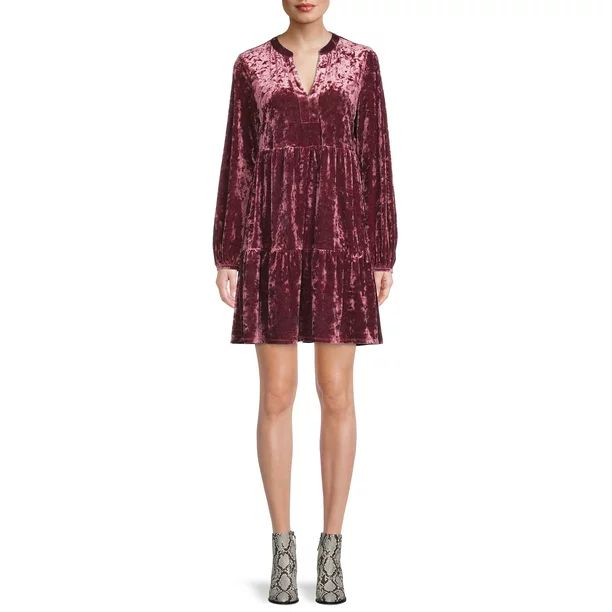 The Get Women's Velvet Tiered Dress - Walmart.com | Walmart (US)