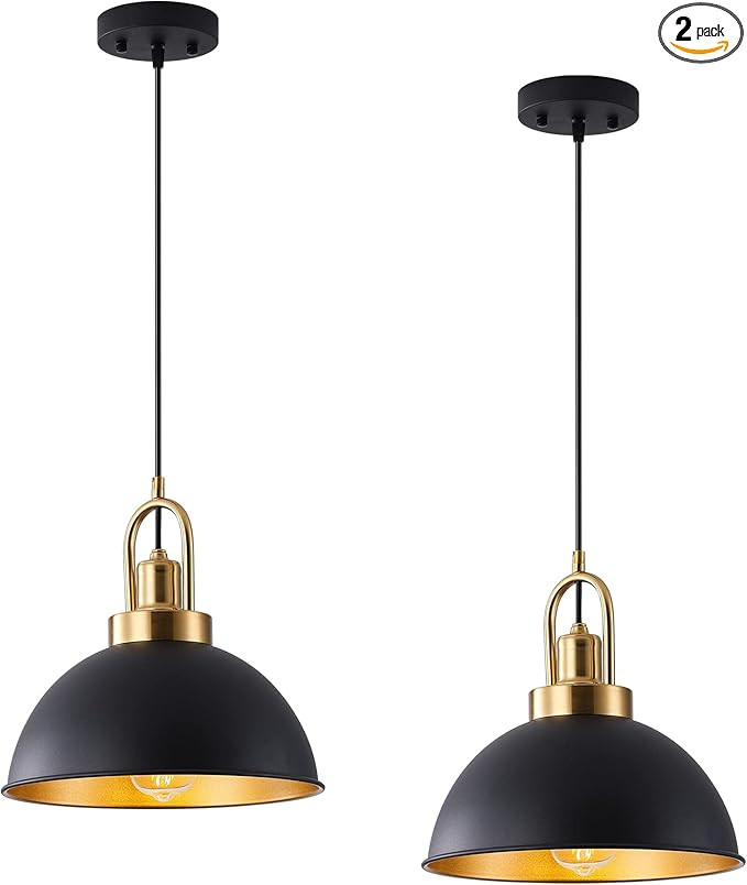 Matte Black Farmhouse Pendant Light, Adjustable Height, Vintage Hanging Industrial Ceiling Lights... | Amazon (US)