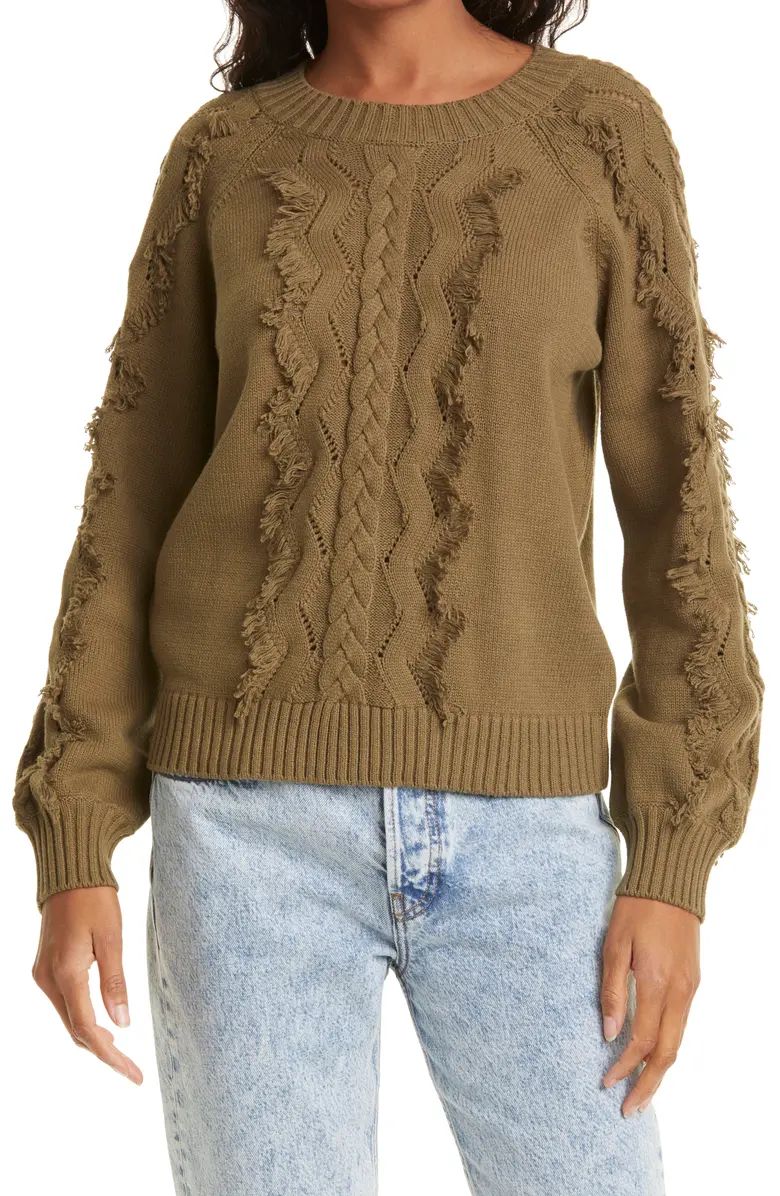 Women's Francis Cable & Fringe Cotton Blend Sweater | Nordstrom