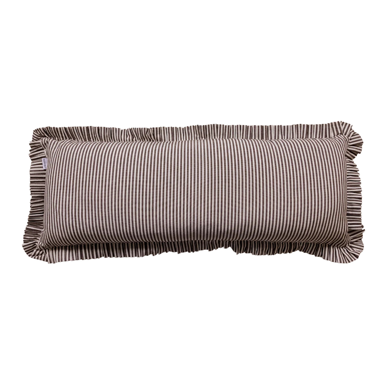 Ruffle Bolster Pillow Cover Brown White Stripes | By Luxe B Co. | luxe bCO