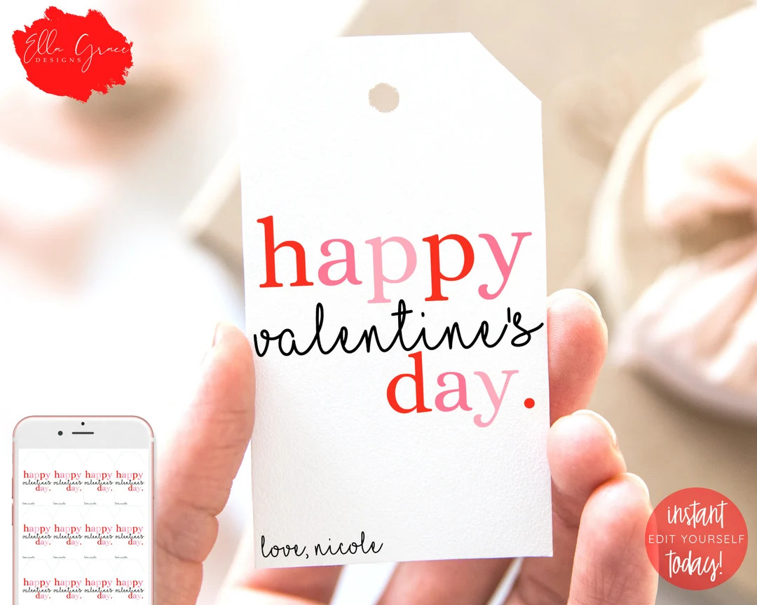 Editable Valentine's Day Tag Printable, Valentine's Day Hang Tag, Valentine's Tag, Valentines Han... | Etsy (US)
