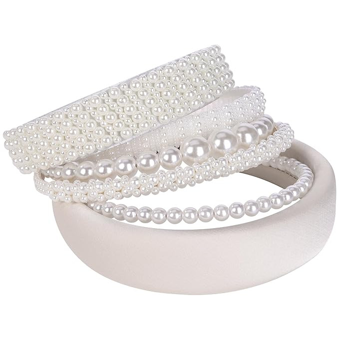 White Pearl Headbands for Women, 6 Pack Faux Pearl Hair Accessories, Wedding Bridal Hairbands,dia... | Amazon (US)