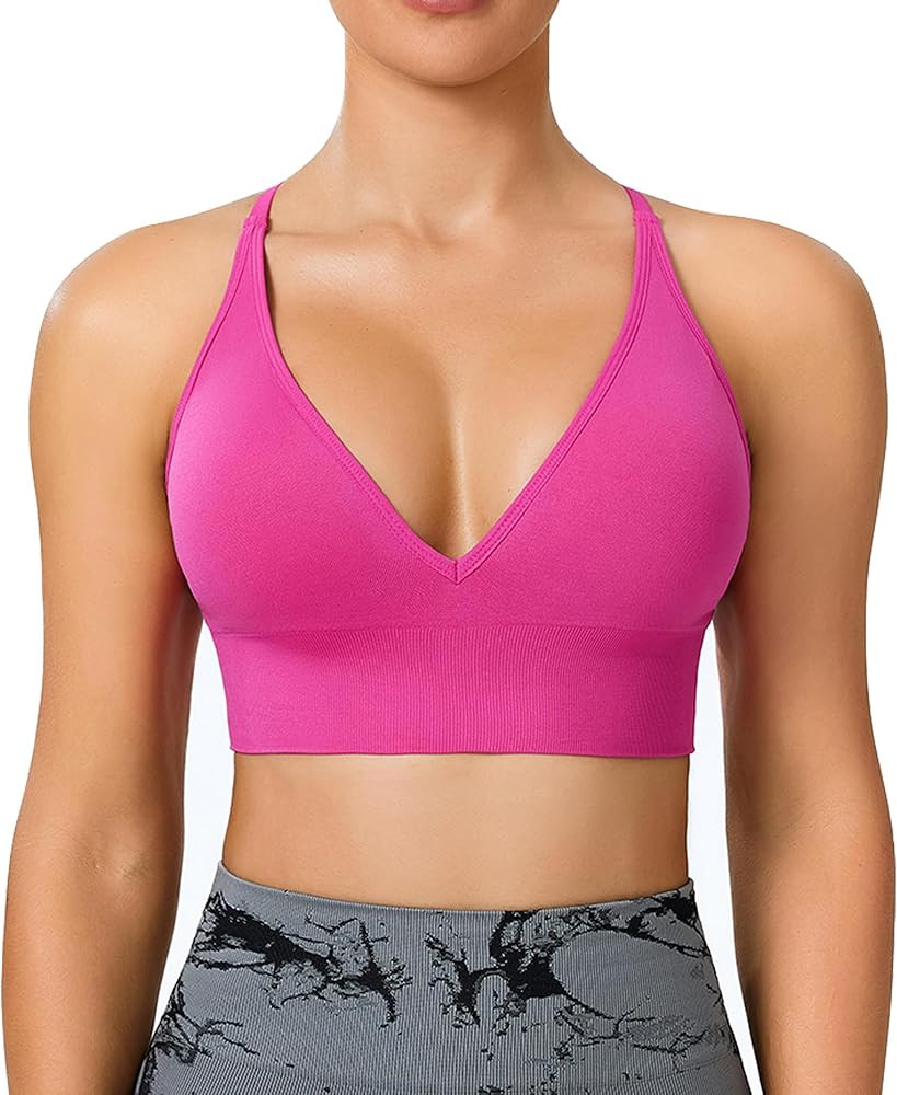 BLUELILY Adjustable Deep V Neck Bras 3/5 Pack Sports Bras for Women Padded Seamless Spaghetti Str... | Amazon (US)
