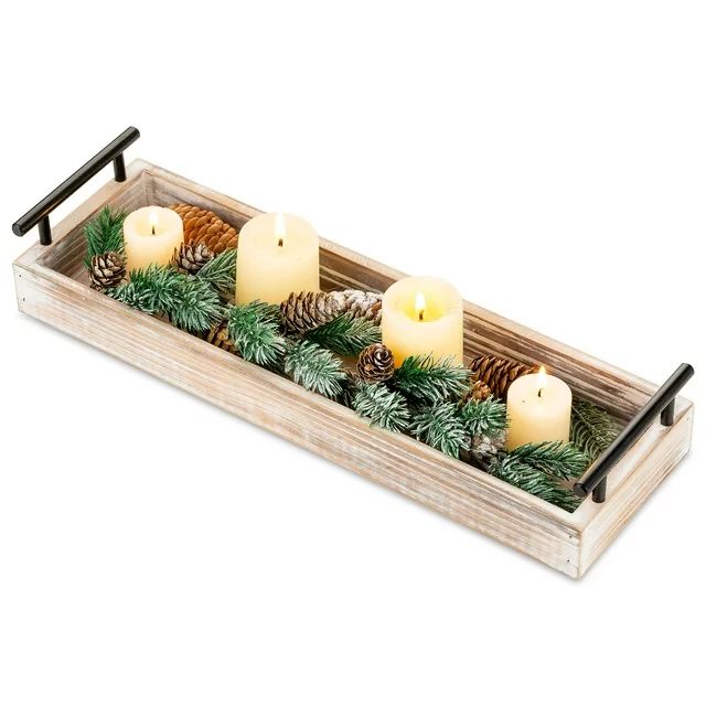 Hanobe Wooden Decorative Tray with Handles Farmhouse Long Narrow Serving Tray for Coffee Table Di... | Walmart (US)