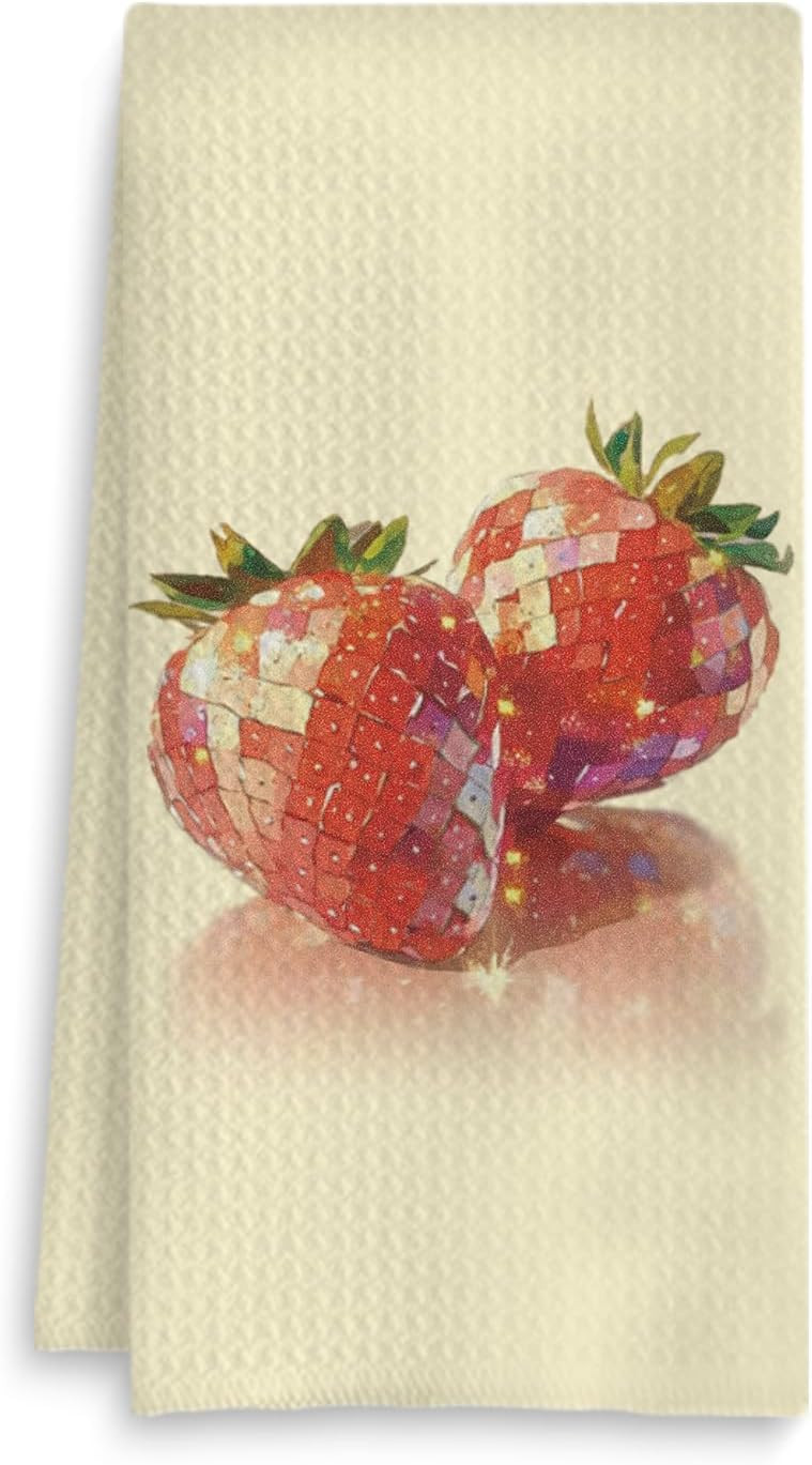 Strawberry Kitchen Towels, Funky Retro Y2K Preppy Disco Strawberry Decorative Hand Towels for Bat... | Amazon (US)