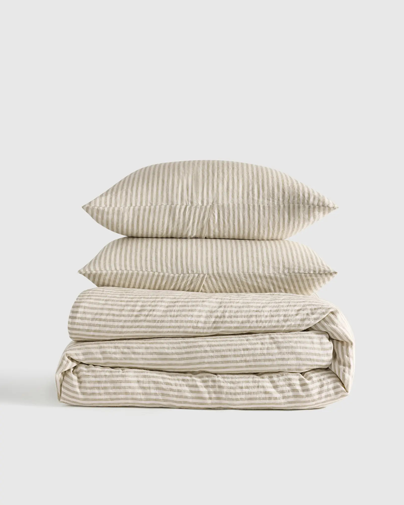 Linen Duvet Cover Set | Quince in Willowleaf/White Stripe | Quince