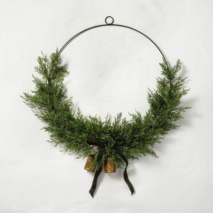 Faux Cedar Hoop Wreath with Ribbon Bell - Hearth & Hand™ with Magnolia | Target