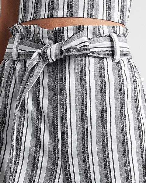 High Waisted Belted Striped Shorts | Express