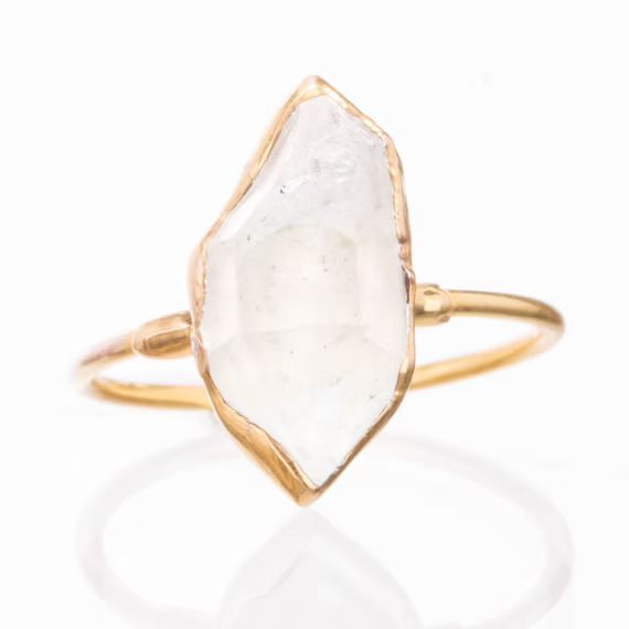 Large Raw Herkimer Diamond Ring for Women, Raw Crystal Ring, Raw Diamond Ring, Raw Stone Ring, Bo... | Etsy (US)