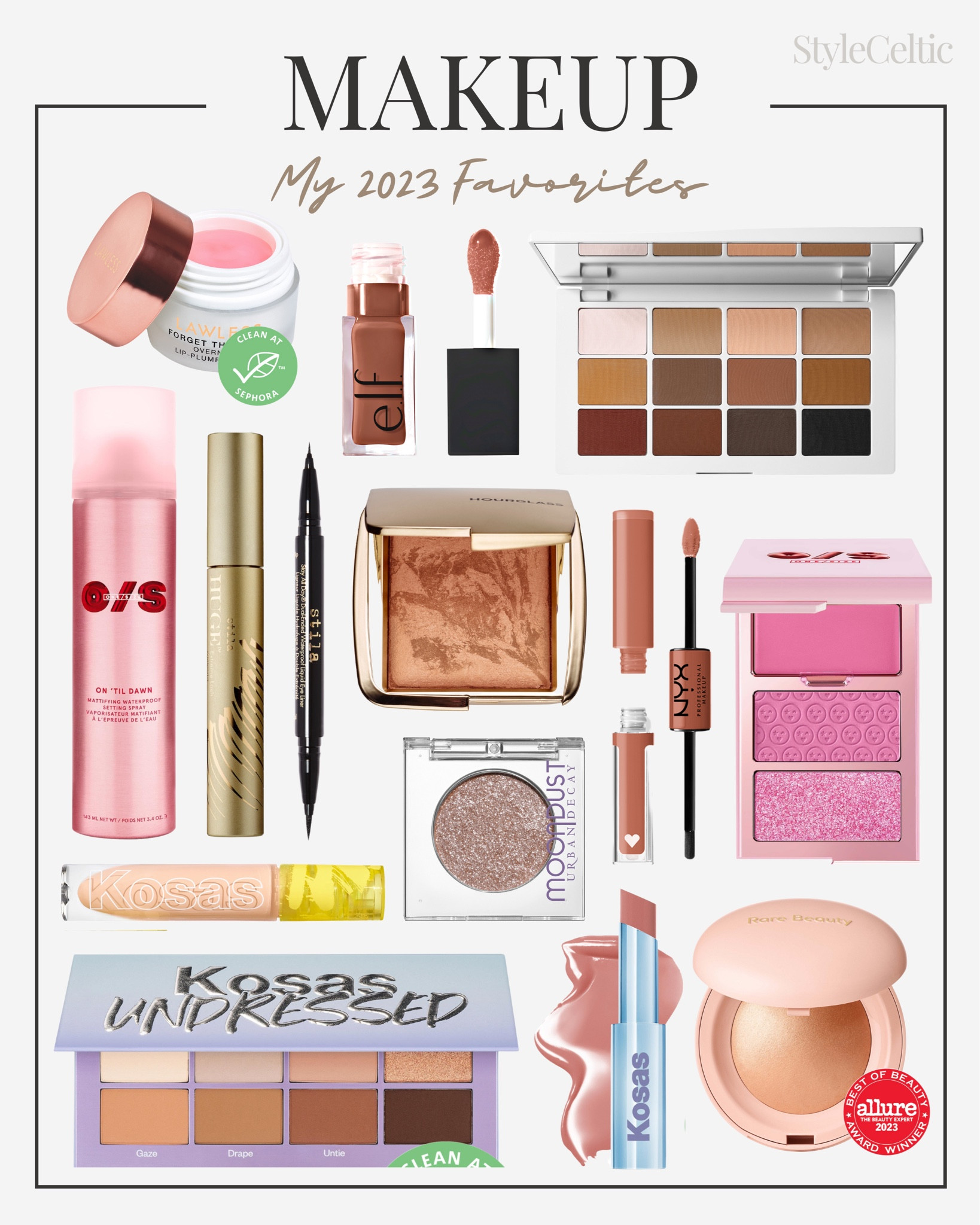 Makeup finds, makeup must haves, Ulta beauty finds, Sephora makeup finds, best of makeup 2023, 2024 makeup, elf lip oil, Kosas, makeup by Mario, rare beauty highlighter, Sephora sale, Ulta sale, Amazon makeup deals, urban decay space cowboy eyeshadow, neutral eyeshadow palette, everyday makeup, NYE makeup, one size setting spray, Stila eyeliner and mascara, hourglass bronzer elephant snake palette, lawless lip plumping sleeping mask, NYX shine loud liquid lipstick, travel makeup, makeup dupes, drugstore makeup, gift guide for her, Valentine’s Day gifts, beauty gifts, beauty sales, beauty deals, LTK beauty, soft makeup, luminous bronzer, urban decay moondust, makeup bag

#LTKstyletip #LTKGiftGuide #LTKbeauty