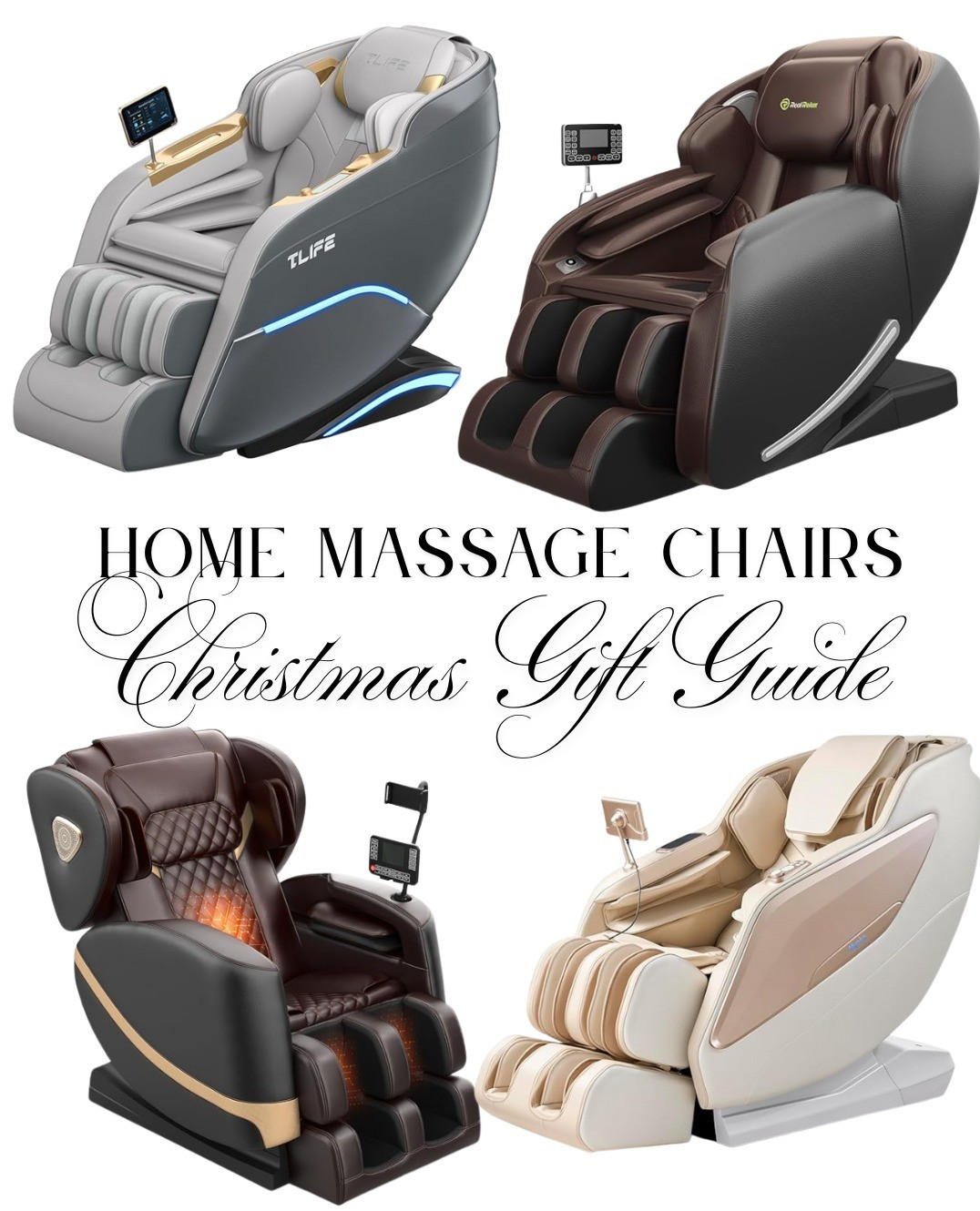 My Massage Chairs and great thoughtful gifts for family and friends this Christmas.2025 Massage Chair Full Body, Zero Gravity Massage Chair with 10 Fix Rollers, Heating, Foot Massage, Auto Modes, Bluetooth Speaker, Touch Screen Controller (Black & Brown).Real Relax Massage Chair Favor-06, Full Body Zero Gravity SL-Track Shiatsu Massage Recliner Chair with APP Control, Brown.MYNTA 2025 Massage Chair Full Body, Zero Gravity SL Track Shiatsu Massage Recliner Chair with Heat for Tall Men, M1820 White.TLIFE Massage Chair Full Body, 160°Zero Gravity Recliner with Body Scan, 50" SL-Track Shiatsu Massage Chair, Fixed Point Massage, Foot Rollers, 12 Auto Modes, Deep Yoga Stretch, Heating, Grey.

#LTKFamily #LTKHome #LTKBeauty