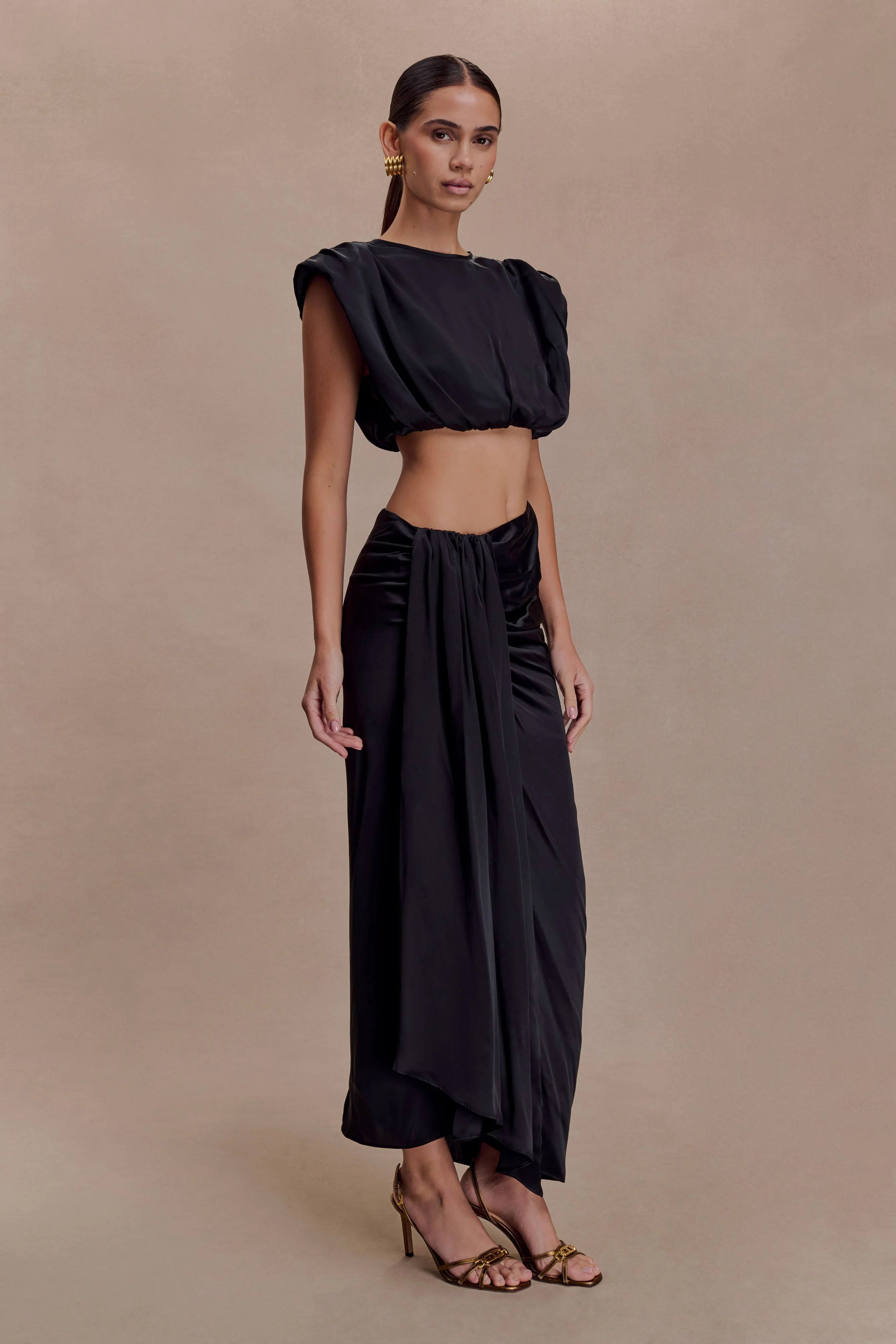 Zendaya Silk Crop Top - Black | Meshki (APAC)