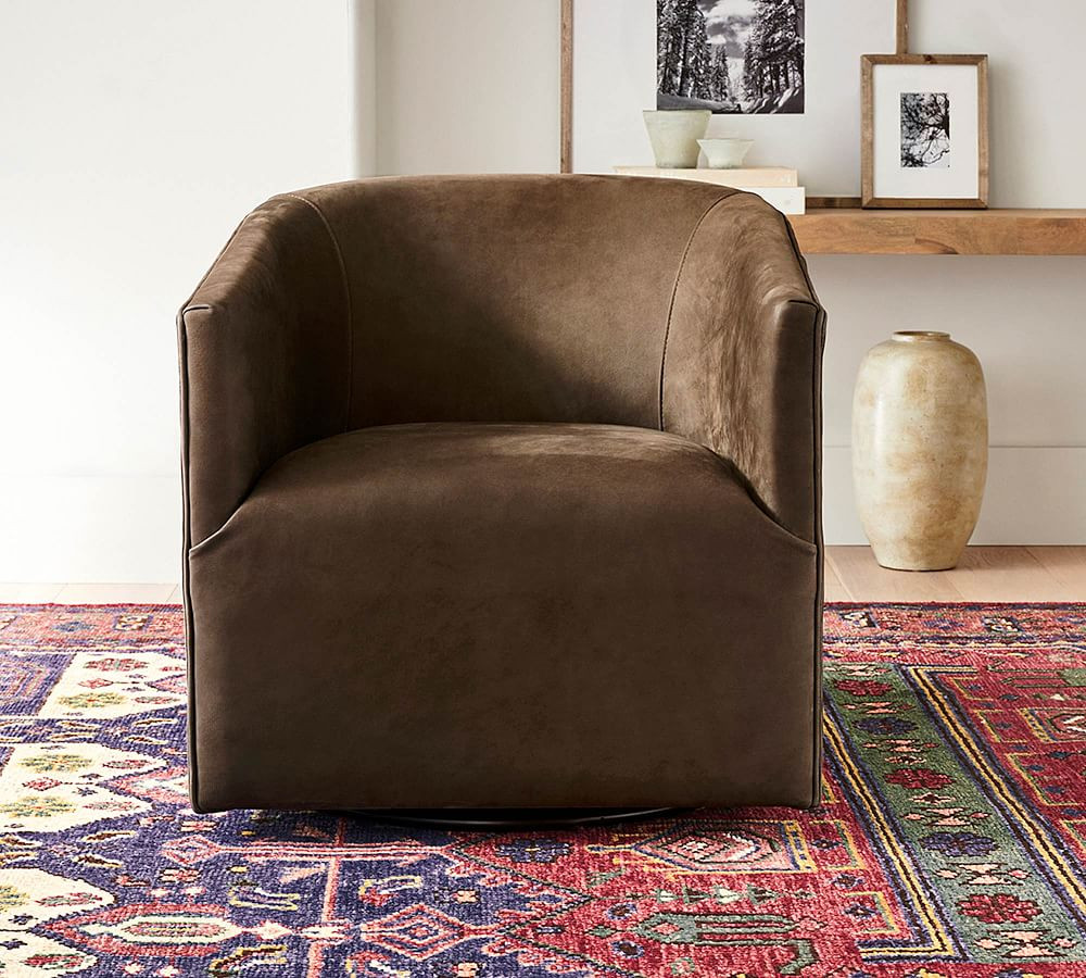 Baldwin Leather Swivel Armchair | Pottery Barn (US)