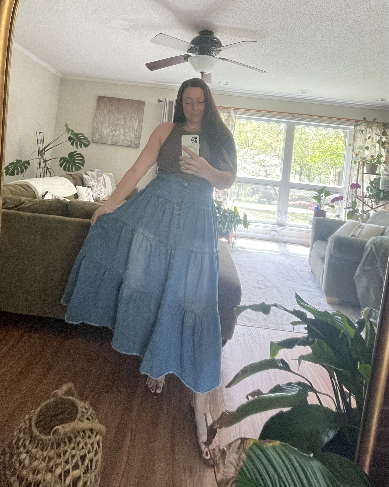 yoeasy High Waist Denim Maxi Skirt Button Boho Flowy Pleated Tiered Ruffle Swing A-Line Jean Long Skirt


#LTKootd