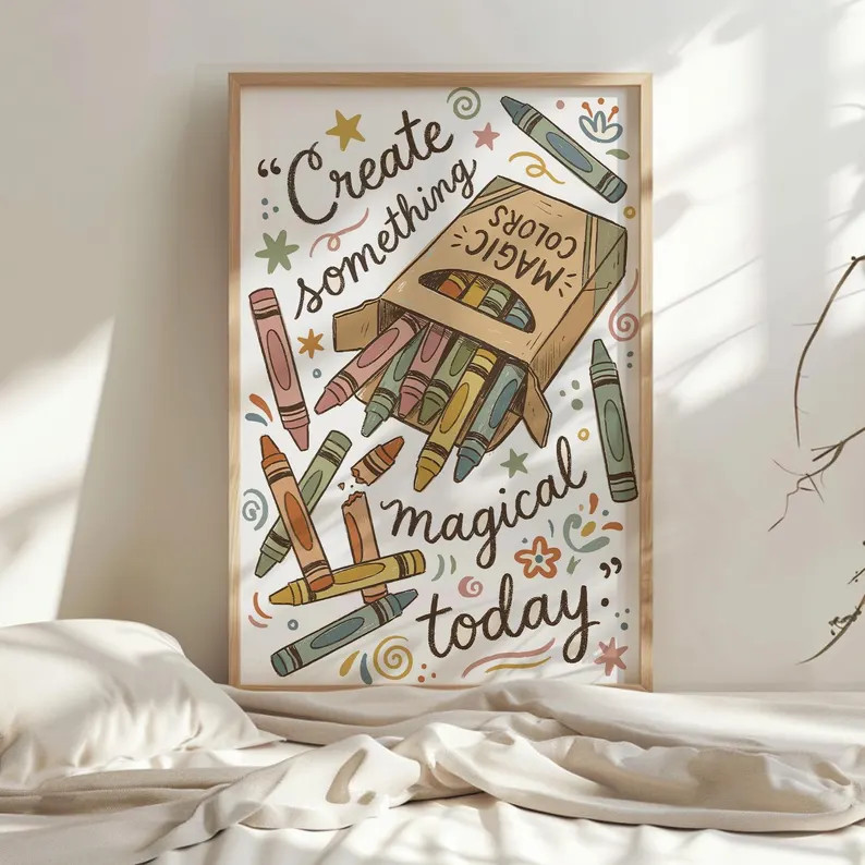 Playful Retro Crayon Wall Art, Whimsical Kids Playroom Decor, Kids’ Room Decor, Colorful Crayon... | Etsy (US)