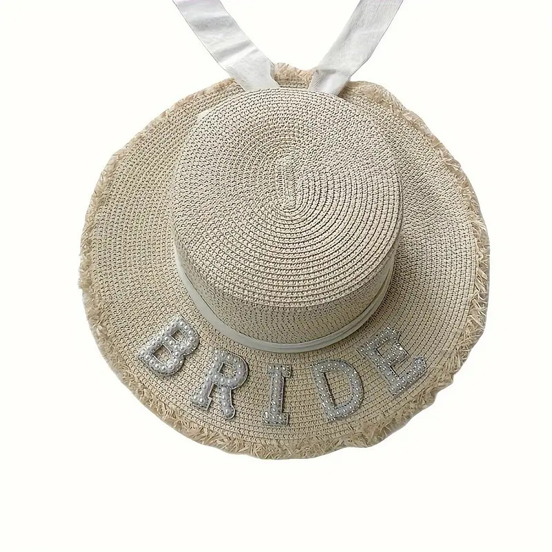 Faux Pearl Bride Hat Elegant   Hem Straw Hats White Bridal - Temu | Temu Affiliate Program