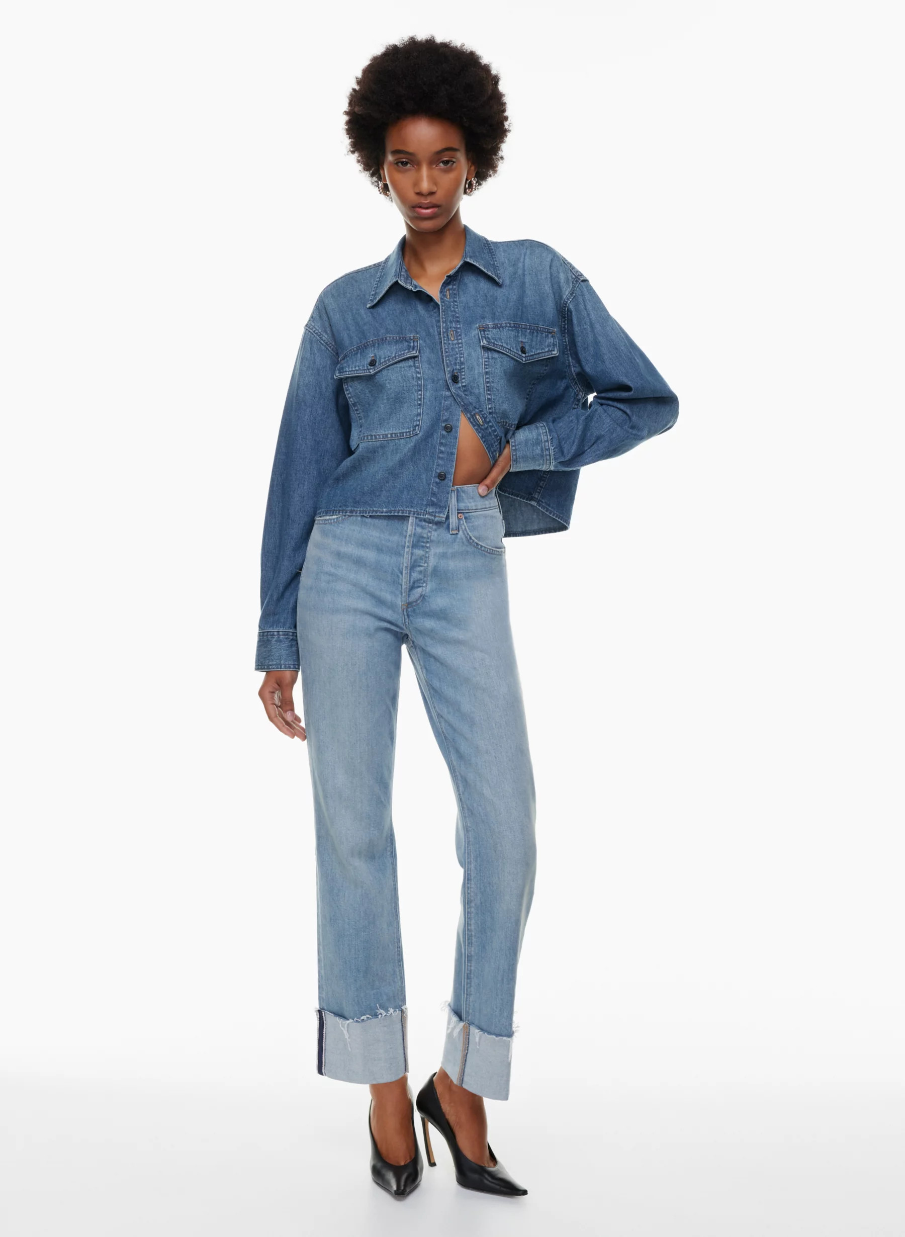 High-waisted straight cuffed jeans | Aritzia