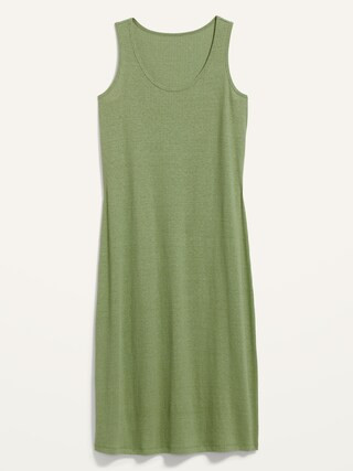 Sleeveless Rib-Knit Linen-Blend Midi Shift Dress for Women | Old Navy (US)