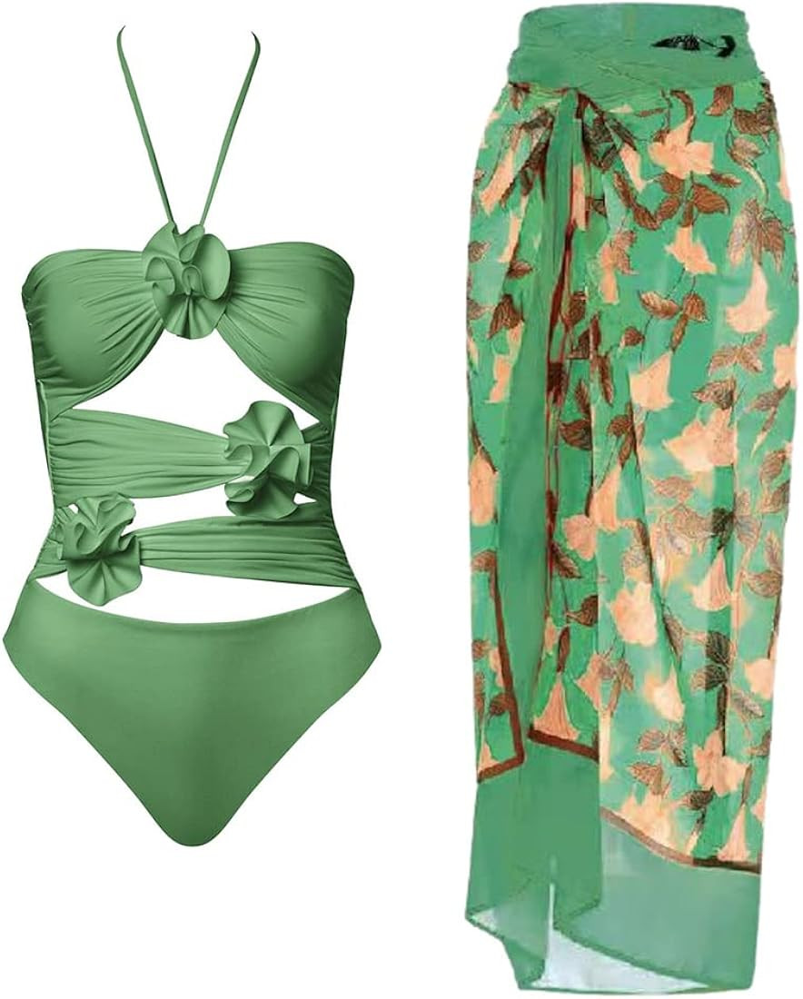 Swimsuits for Women Tummy Control 2 Piece Vintage Bathing Suits for Women Floral Bikini Maxi Wrap... | Amazon (US)