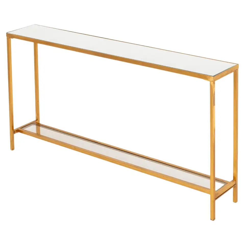 Narrow Gilded Iron Console Table | 1stDibs