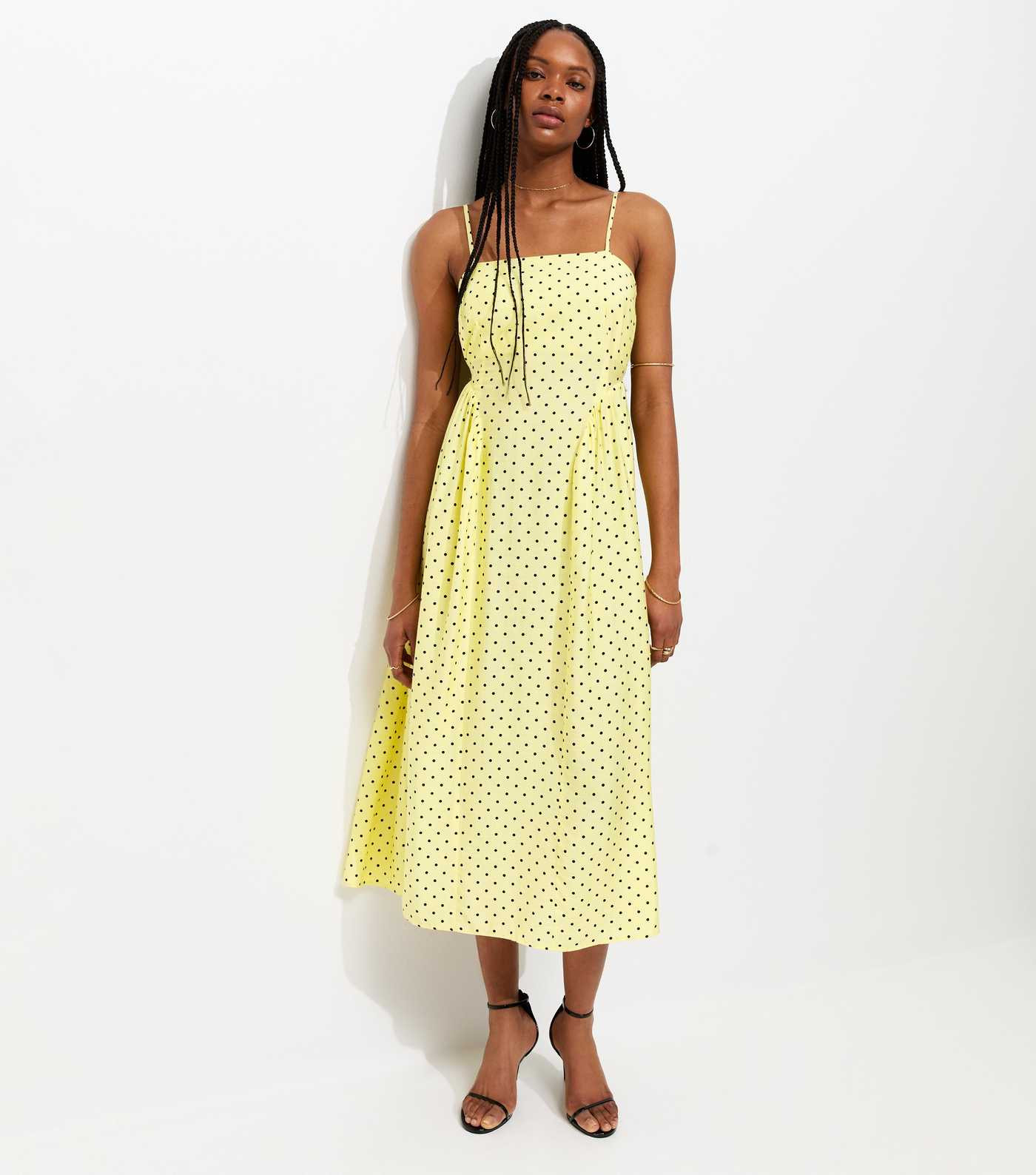 Yellow Spot Print Cami Godet Midi Dress | New Look | New Look (UK)
