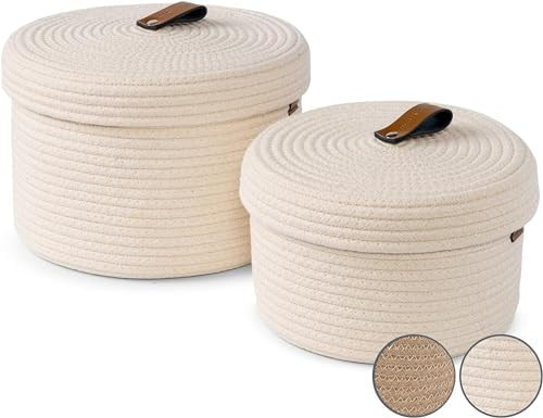 DENJA & CO Set of 2 Decorative Storage Baskets with Lids - Round Woven Baskets for Home Decor and... | Amazon (US)