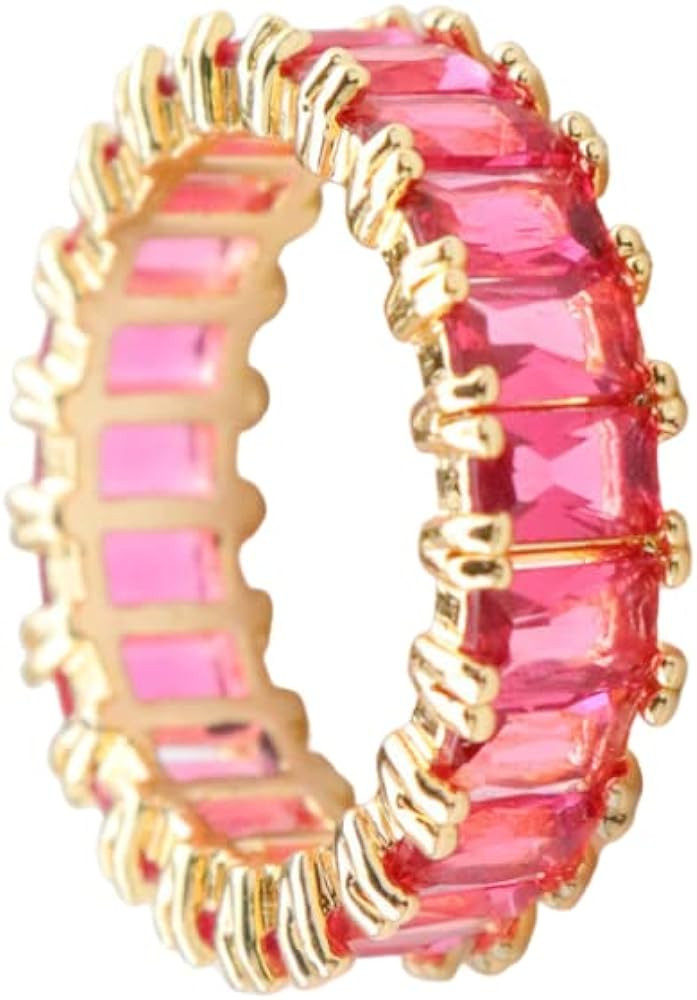 Fuqimanman2020 Cubic Zirconia Emerald Cut Eternity Ring Colorful Eternity Rainbow Ring Multi Colo... | Amazon (US)