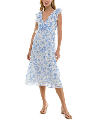 Trixxi Juniors' Floral-Print Ruffled Midi Dress - Macy's | Macy's