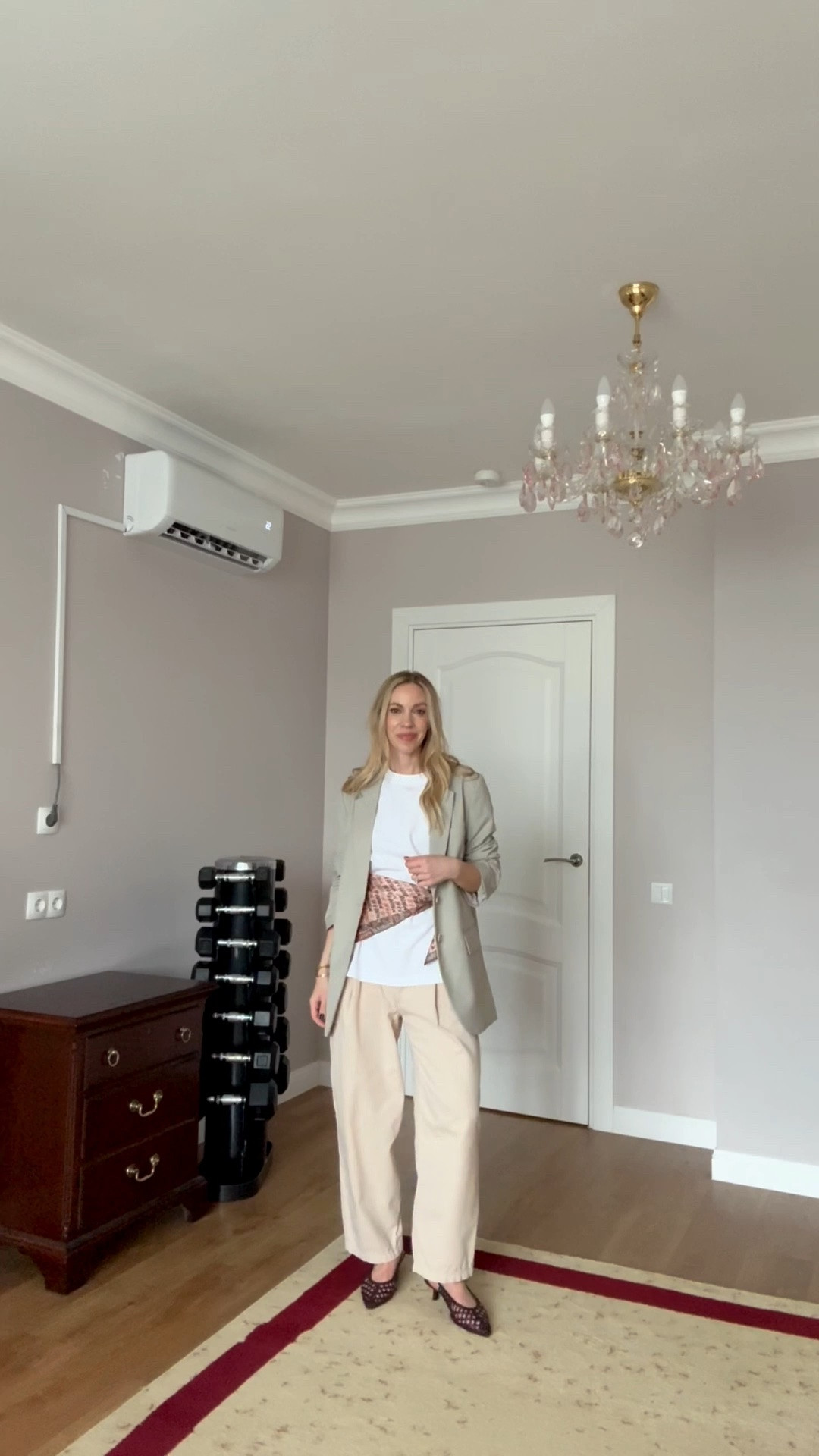 Business casual workwear, oversized white tee with blazer, silk scarf worn as a belt, pleated tapered pants, braided slingback heels, style over 40

#LTKWorkwear #LTKOver40 #LTKootd