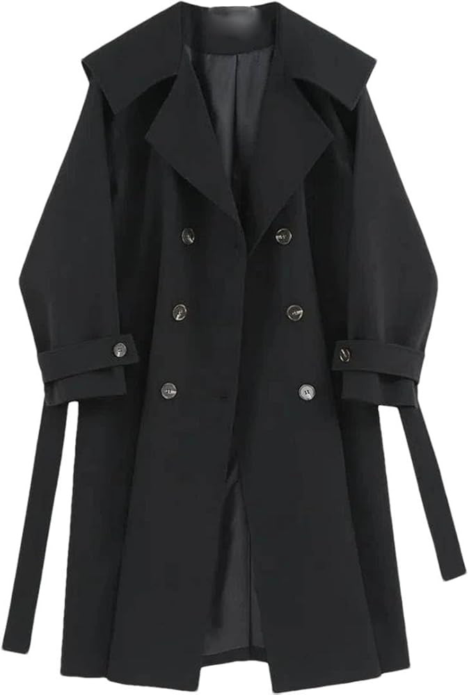 Long Trench Coats Women Design Lapel Sashes Loose Windbreaker Solid Lined Double-Breasted Overcoa... | Amazon (US)