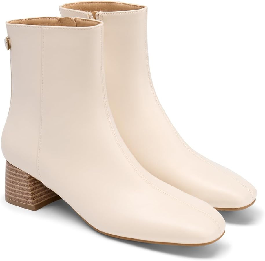 Coutgo Womens Ankle Boots Chunky Low Heel Square Toe Booties Side Zipper Winter Dress Shoes | Amazon (US)