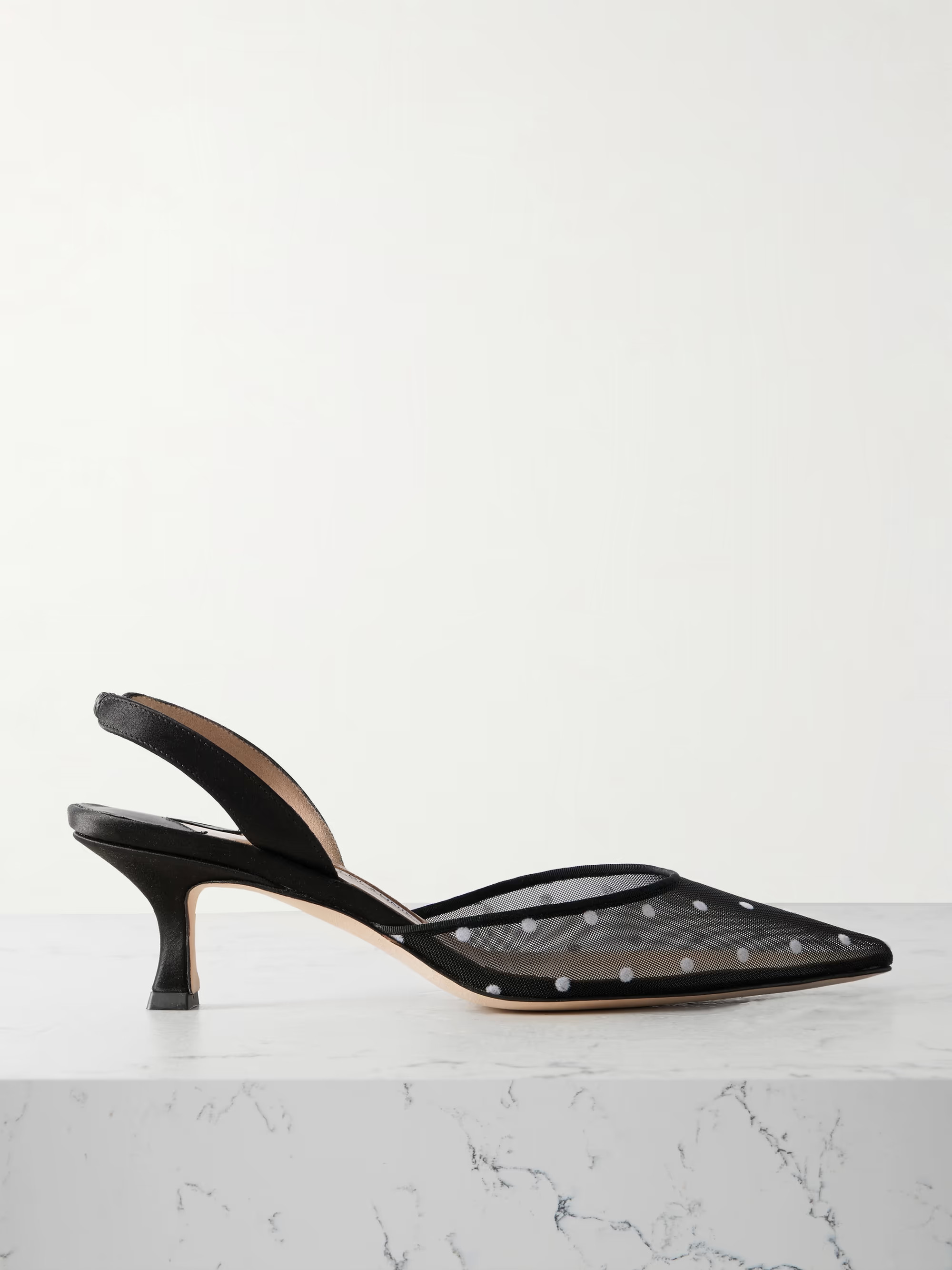 Carolyne 50 polka-dot flocked mesh and satin slingback pumps | NET-A-PORTER (US)