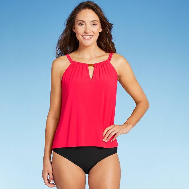 Women's High Neck Keyhole Tankini Top - Aqua Green® | Target