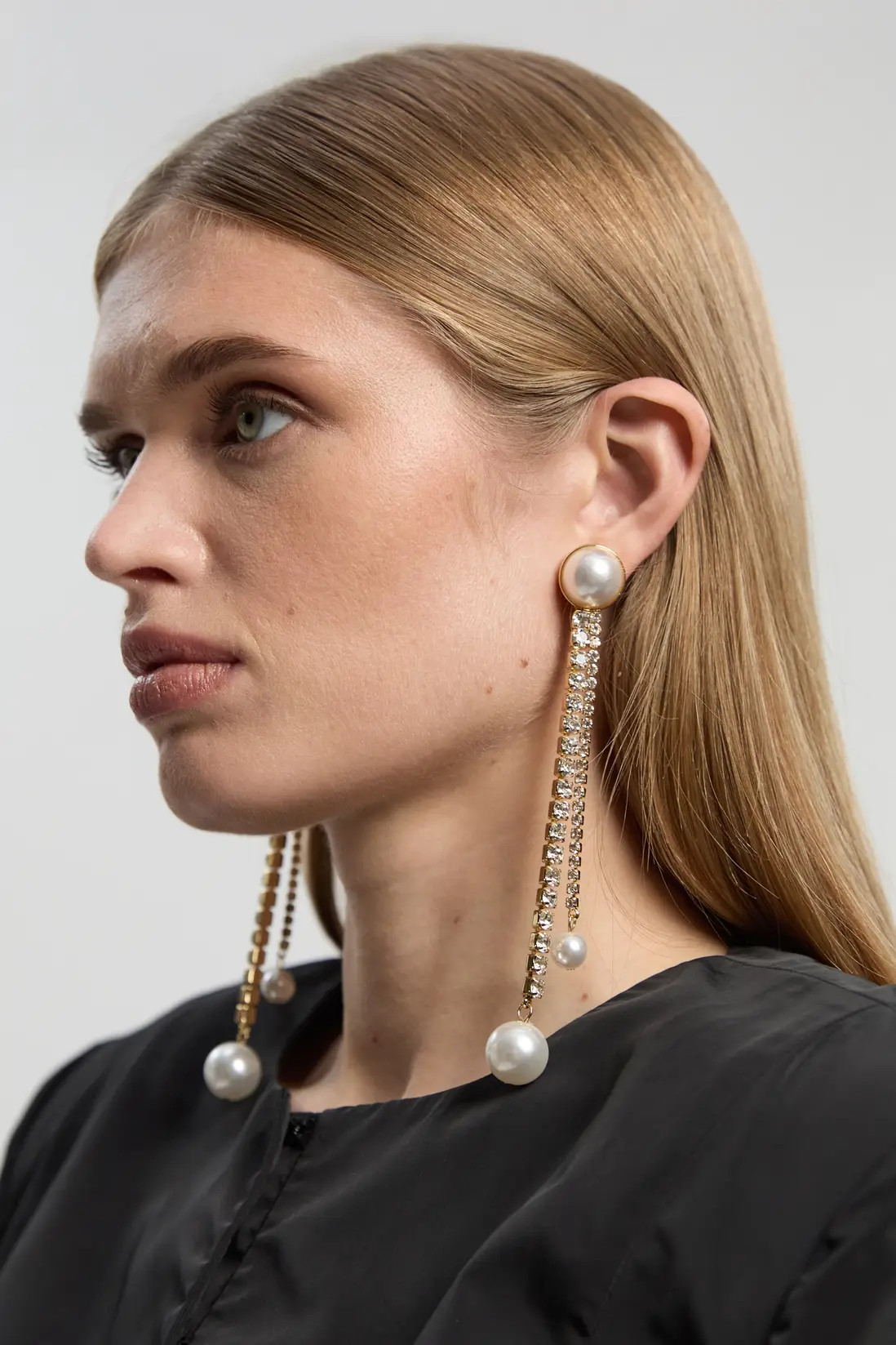 Gold Tone Pearl Double Drop Earrings | Karen Millen