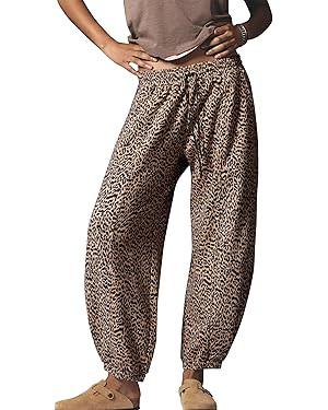 Leopard Pants Women Barrel Sweatpants Casual Baggy Cheetah Print Lounge Pants Drawstring Joggers ... | Amazon (US)