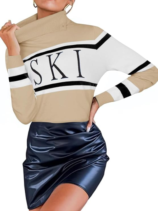 Women's Turtleneck Sweater 2024 Fall Colorblock Pullover Tight Knit Ski Sweaters Thermal Shirts W... | Amazon (US)