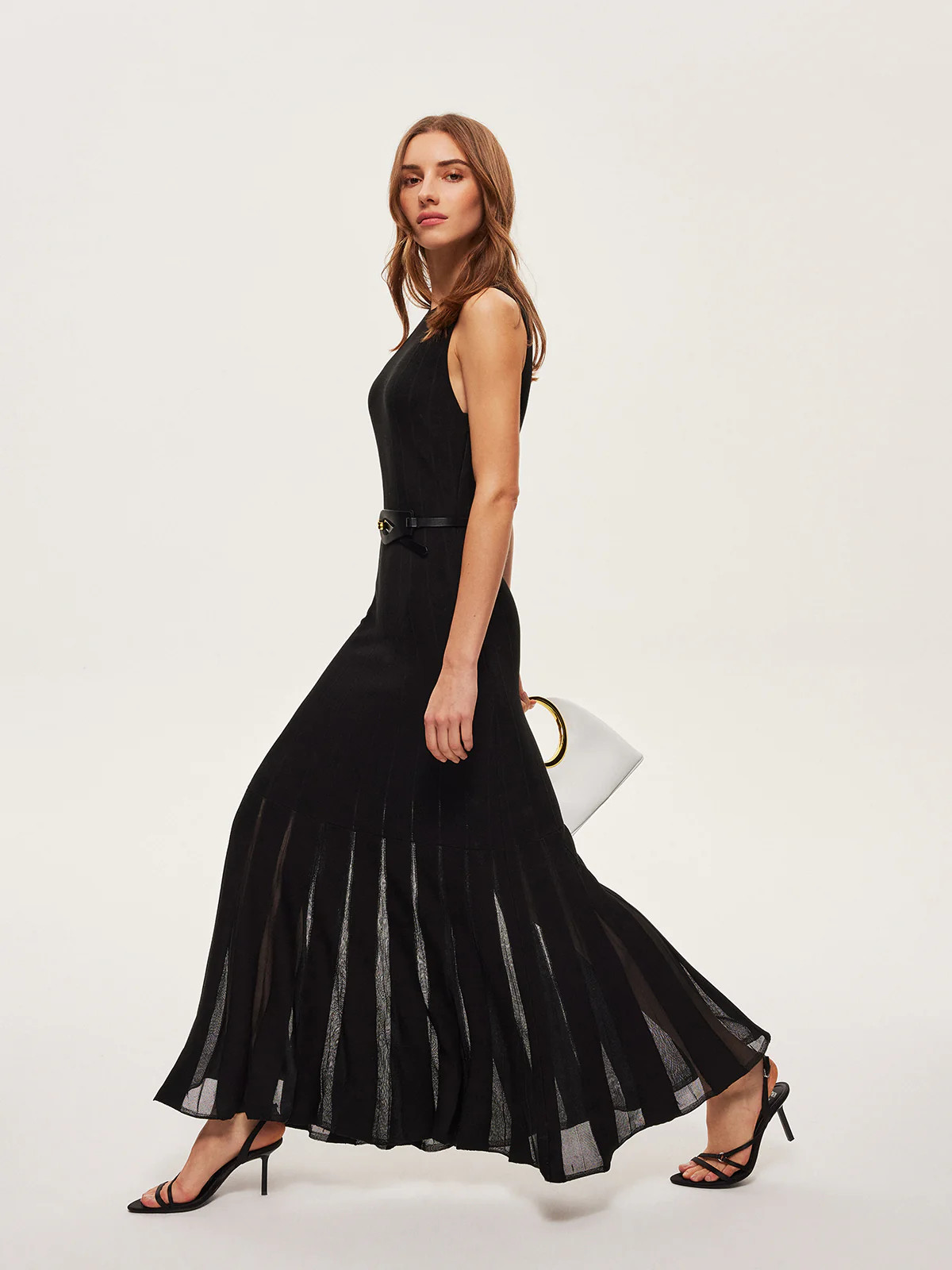 Semi-Sheer Mesh Flared Dress Without Belt | Commense