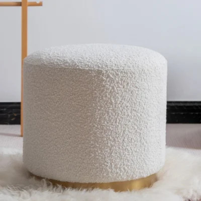 Modern White Round Lamb Wool Vanity Stool Makeup Stool-Homary | Homary