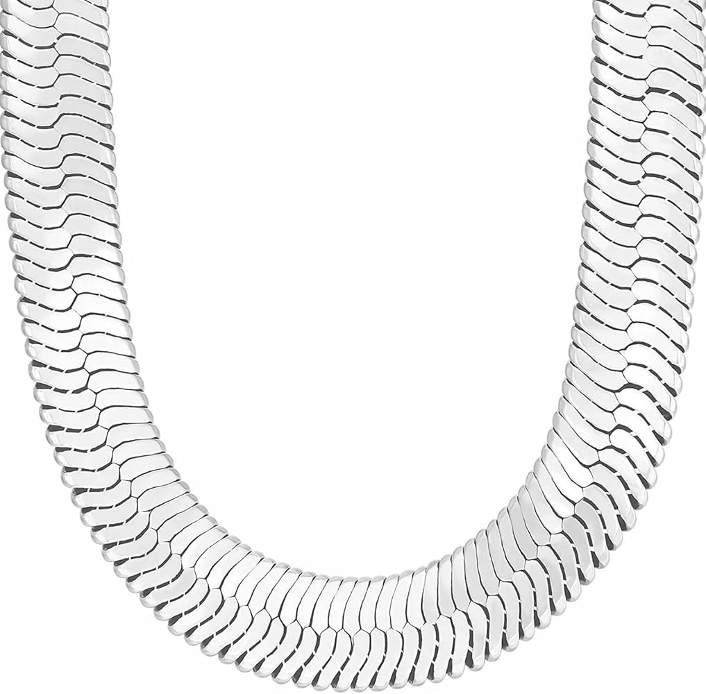 TUOKAY 10mm Thick Herringbone Chains Necklace Men Women Silver Herringbone Necklace Hip Hop Chain... | Amazon (US)