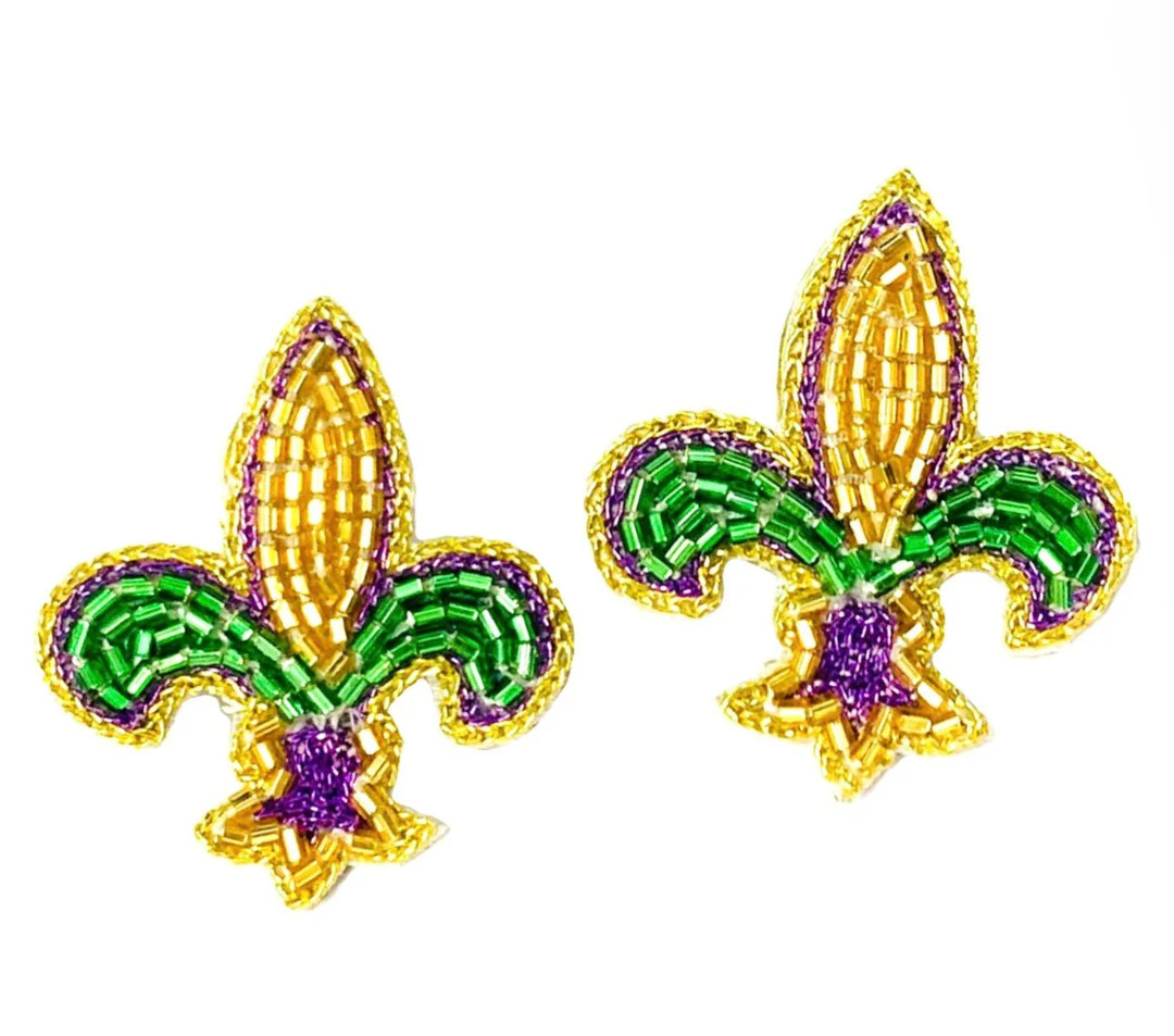 NEW! Fleur De Lis Stud Earrings, Mardi Gras Stud Earrings, Mardi Gras Fleur De Lis Stud Earrings ... | Etsy (US)