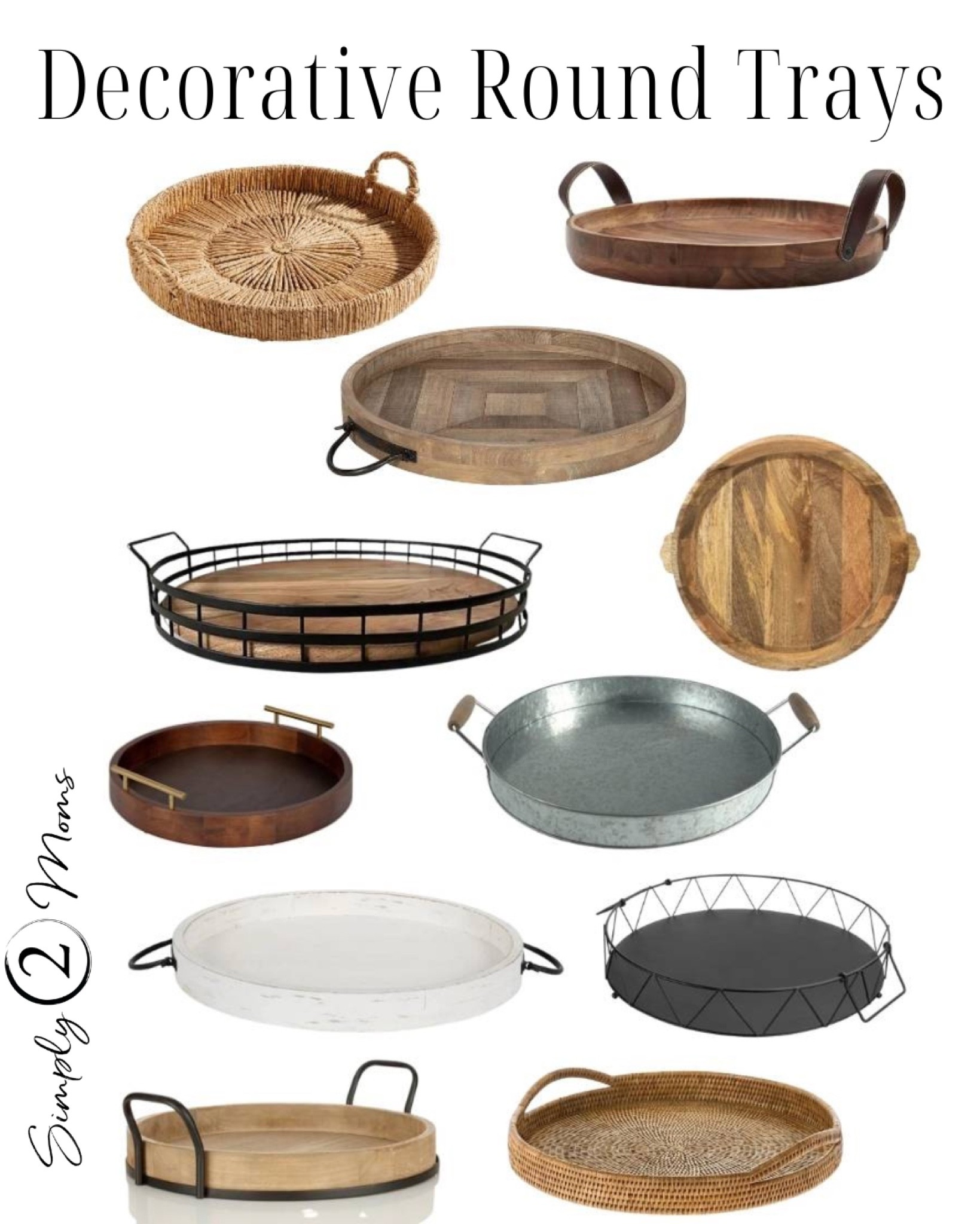 Our favorite decorative round trays to use throughout your home. Each tray has handles so you are able to easily move it around your home. Use a tray to style a vignette of home decor pieces on your coffee table. Trays can help organize you house by holding like items. A tray on your counters can store kitchen essentials. Or use a pretty tray serving. Choose from wood, metal and wicker options  

#LTKunder100 #LTKunder50 #LTKhome