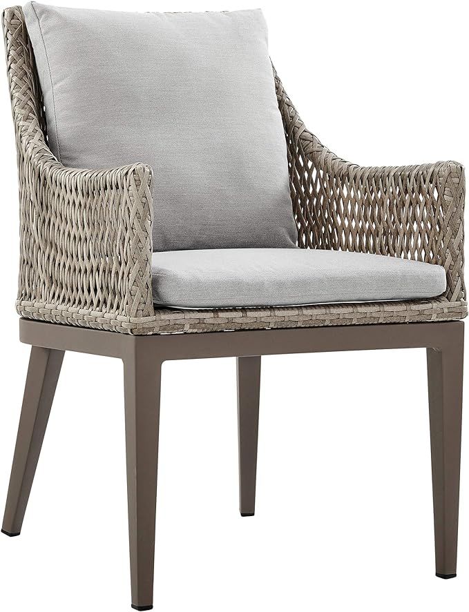 Armen Living Silvana Outdoor Patio Wicker and Aluminum Dining Chair, Set of 2, Gray | Amazon (US)