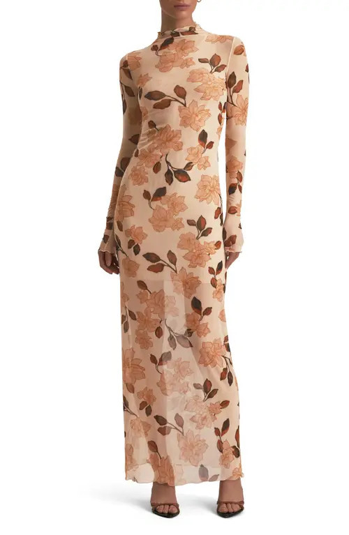 Favorite Daughter The Sheer Fantasy Floral Long Sleeve Mesh Maxi Dress in Bare Roses at Nordstrom, Size Large | Nordstrom